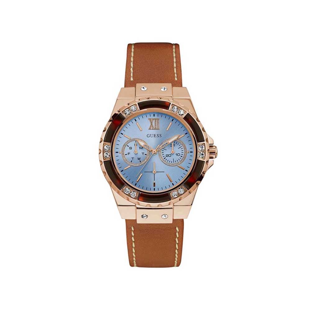 Guess Men's Black Dial Leather Band Watch