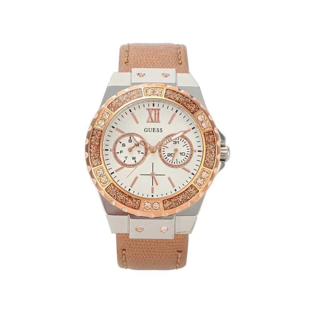 Guess Womens Multi dial Quartz Watch with Leather Strap W0023L7