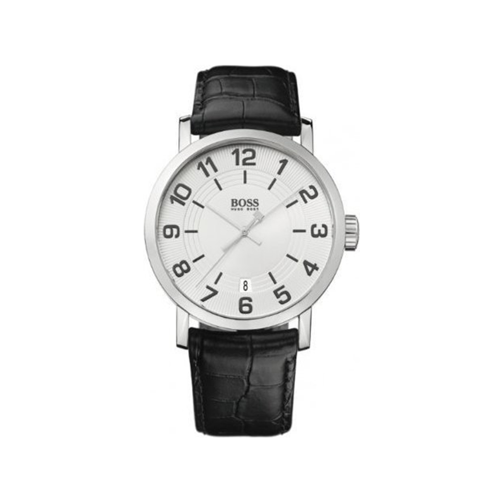 Hugo Boss 1512363 Grey Dial Date Classic Design Black Leather Strap Men"s Watch