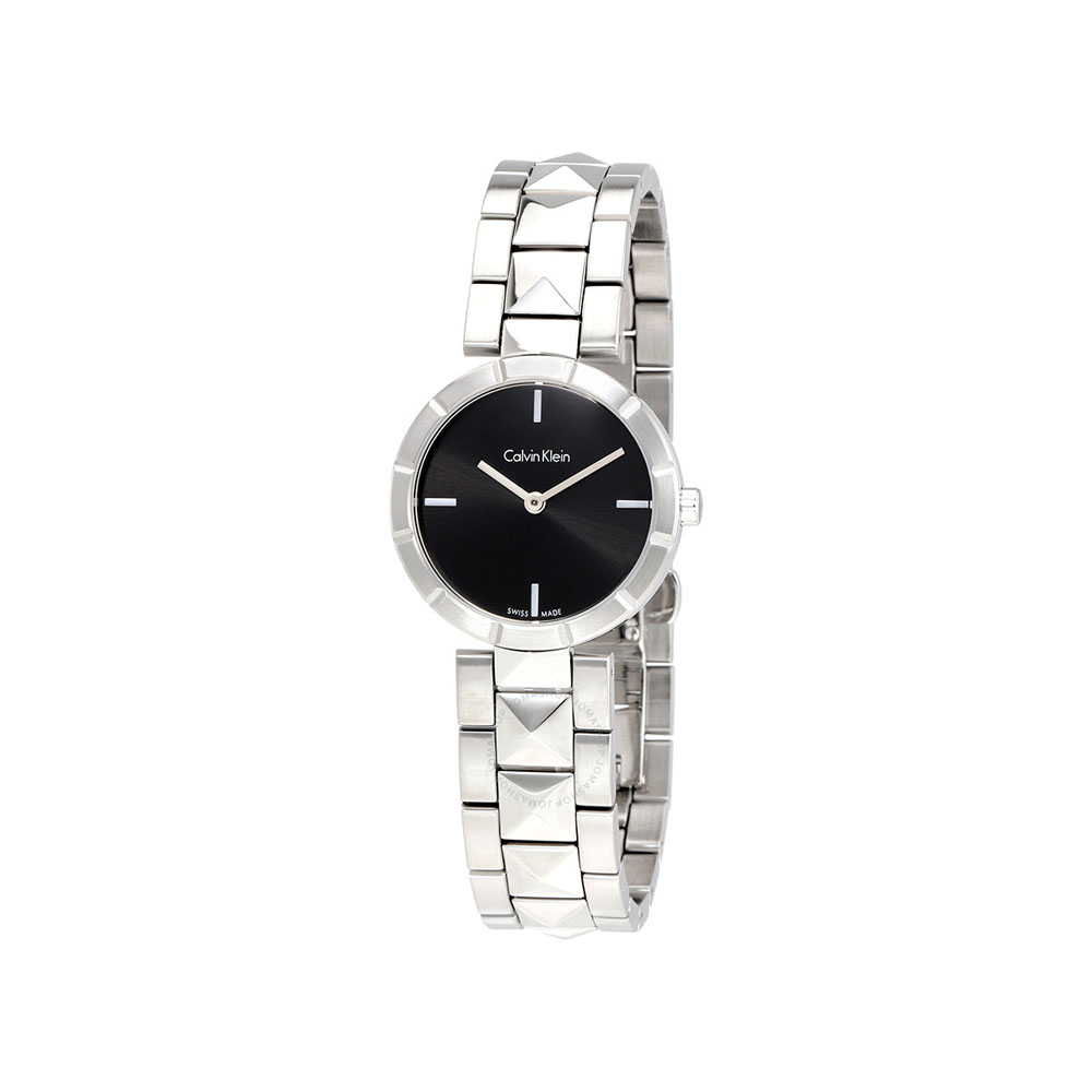 Edge Black Dial Studded Stainless Steel Ladies Watch