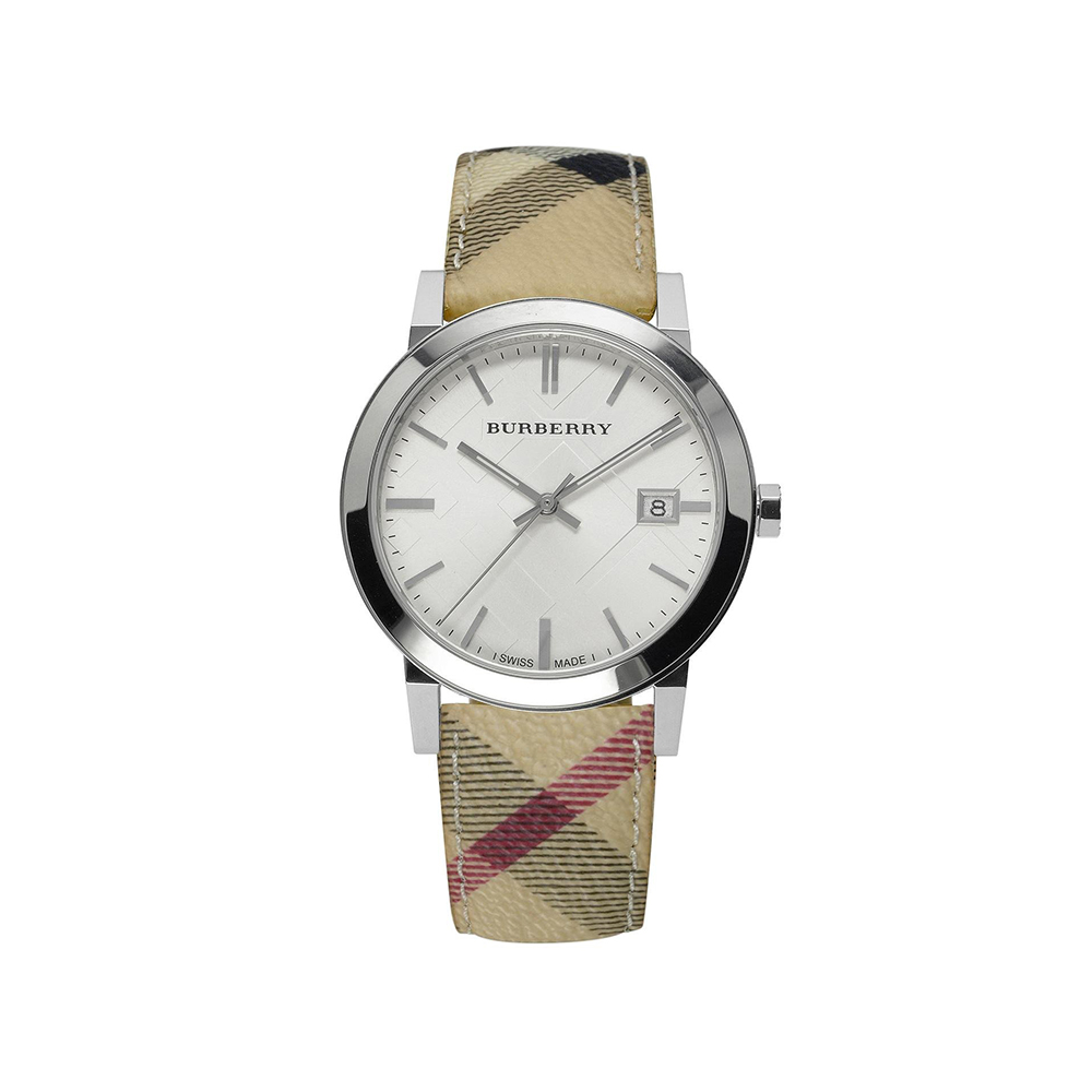 Beige Silver New Check Leather Haymarket Watch  BU9025 