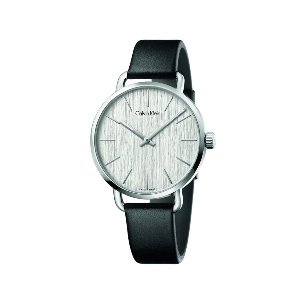Even Black Leather Strap Silver Dial
