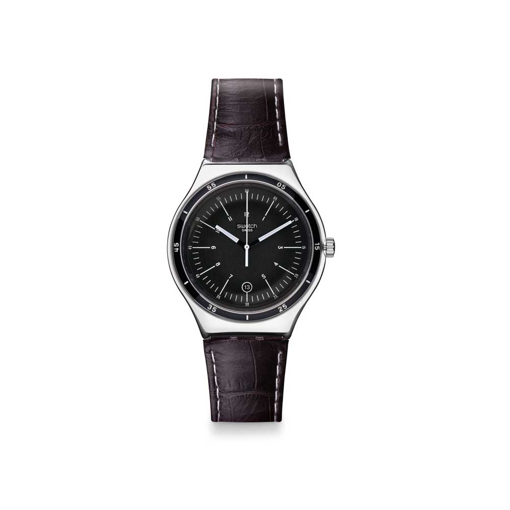 Swatch Men's Leather Analog Wrist Watch YWS400